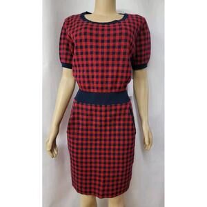 Saint Geraldine Retro Size M plaid W/Pockets Womens Navy red Knit dress NWT #W7